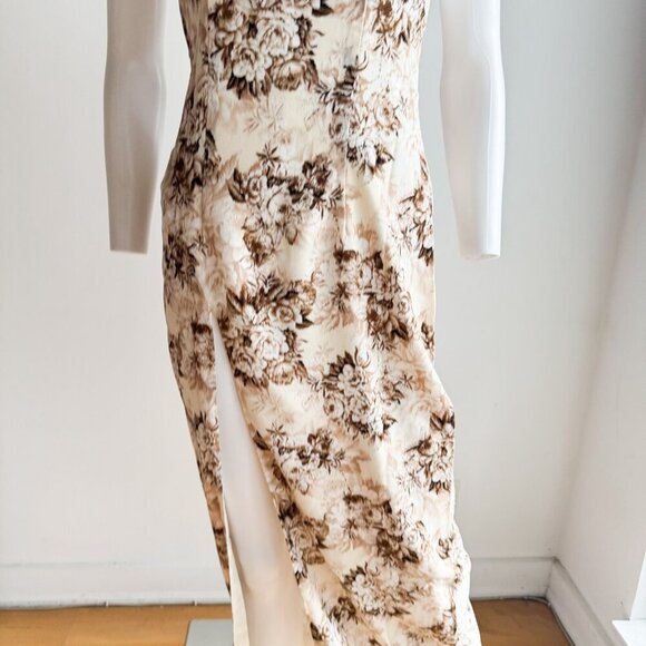 Lioness Brown Floral High Slit Maxi Dress S - Picture 5 of 8